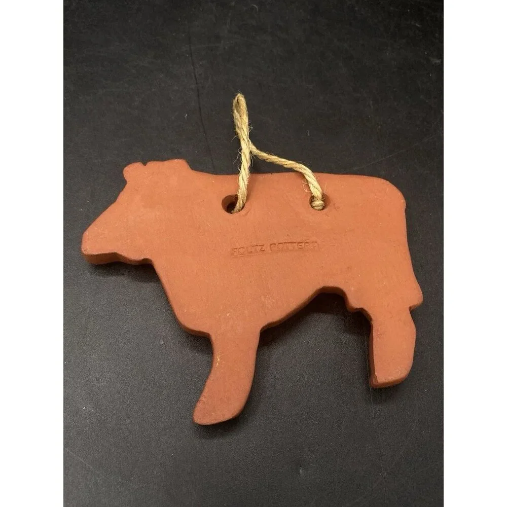 Foltz Pottery Cow Ornament Redware Vintage
